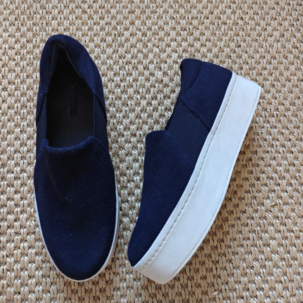 Vince Warren Navy Wool Platform Slip On Sneakers Size 6.5